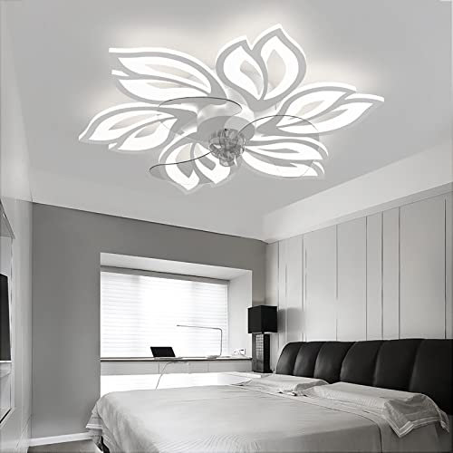 65cm Modern Ceiling Fans with Lights and Remote/APP Silent Creative Flower Ceiling Fans with Lamps Dimmable LED Fan 6 Speed Reversible Blades for Bedroom Living Room, White
