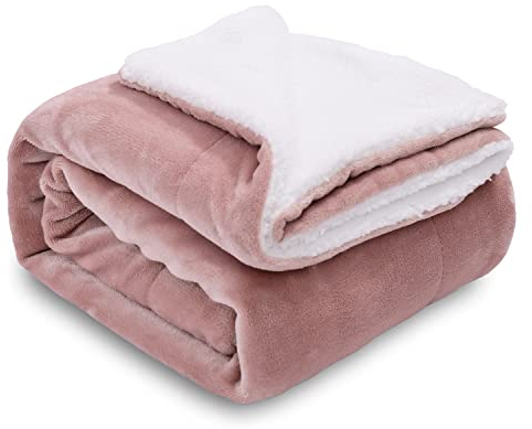SOCHOW Sherpa Decke Grau Rosa zweiseitige Wohndecken Kuscheldecken, Dicke warm Sofadecke/Couchdecke aus Sherpa, 220 x 240 cm flausch Fleecedecke als Sofaüberwurf oder Wohnzimmerdecke