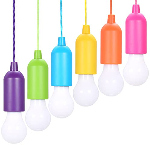 Ailgely 6 Pezzi Lampadina LED Portatile Colorata,Lampadina a LED con Cavo di Tiraggio,Pull Cord Light,Lampade LED Campeggio, 4,5 V 0,5 W,Alimentate a Batteria