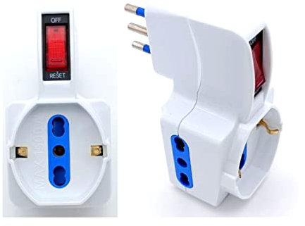 Prometeo Electronics® - Adattatore salvaspazio bianco, 2 prese Italiane 10/16A e 1 presa Schuko 10/16A P40 - spina Italiana 10A con protezione sovraccarico ed interruttore