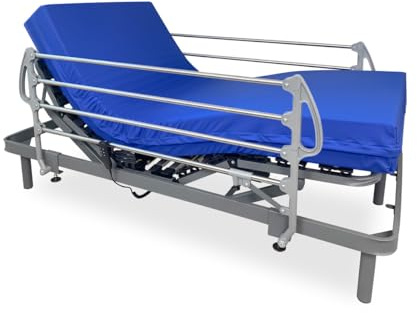 DUÉRMETE ONLINE - Pack Cama Eléctrica Articulada Reforzada Ergomedic Pro + Colchón Sanitario Viscoelástico Sanivisco + Barandillas INOX, 105x190