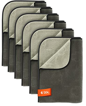 ADBL Mr. Gray Poliertuch 600GSM (6 STK.) - Perfekt geeignet um Schlieren verursachende Produkte abzutragen - Aus kurzer und Dicker Mikrofaser - Für die Auto & Motorrad Pflege | 40x60cm