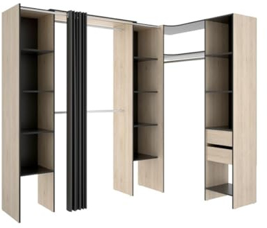 Vente-unique-Kleiderschrank Kleiderschranksystem - B. 164/234 cm - Eichefarben & Anthrazit - Dorian