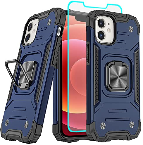 Cuoqing for iPhone 12 Case with Screen Protector, 360°Military Grade Rotatable Kickstand (Heavy Duty) Shockproof Protective Cases for iPhone 12 phone case（blue）