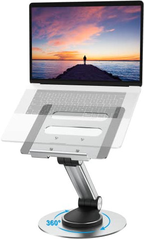 COLOR LIZARD 360° Rotating Laptop Stand, Aluminum Mini Laptop Stand for Desk, Ergonomic Laptop Riser Fits for Macbook, iPad up to 15.6, Portable & Foldable Laptop Holder for Office, Home, DJ - Silver