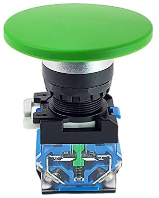 EZZON Momentary Big 60 mm Pilzkappe Druckknopf Schalter Selbstzurücksetzen Kein Verriegelung Rund 1NO1NC Taste Silberkontakt 22 mm LA38-11M/60 (Farbe: Grün, Größe: Selbstrücksetzender Typ)