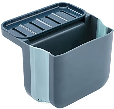 Creperture Colador de fregadero de cocina, escurridor plegable para colgar, soporte de esponja con ventosa, color azul