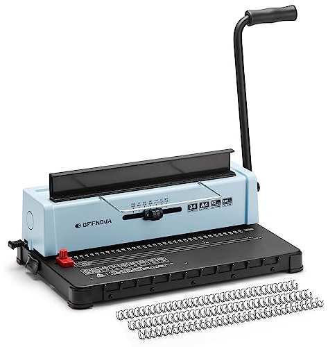 OFFNOVA Wire Binding Machine, 34 - Square Punch Holes, 3:1 Pitch, Punch 12 Sheets Bind 120 Sheets, Book Binder with Adjustable Side Margin, Easy to Punch for Letter Size / A4 / A5
