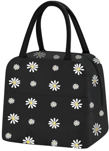 TIECHI Small Insulated Lunch Bags for Women Work School Kids Students Sandwich Food Packed Lunch Bag Tote Cool Bag Reusable Foil Fabric Picnic Lunch Box Organizer (Black)