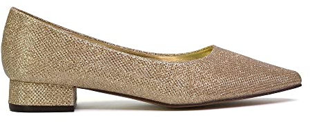 ESSEX GLAM Womens Low Heel Bridal Shoes Ladies Slip On Pointed Toe Flats Wedding Evening Party Gold Glitter Pumps Size 7