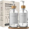 MaisoNovo Lot Distributeur Liquide Vaisselle – Distributeur Savon Verre avec Pompe – Pompe Blanche en Bambou Transparent 500 ML – Distributeur de Savon de Salle de Bain – Lot de 2 avec Plateau