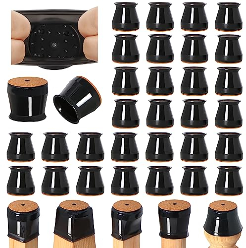 32 Stück Schutzkappen Für Stuhlbeine mit Filz, silikon Stuhlbeinkappen, Filzgleiter für Stühle Schwarz, Möbelgleiter Für Hartholzböden Rund Eckig (Klein)