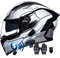 BT Klapphelm mit Bluetooth Motorradhelm Helm mit integriertem Bluetooth Integralhelm Anti-Fog-Doppelspiegel Vollvisierhelm ECE Genehmigt sturzhelm für Damen Herren S~XXL