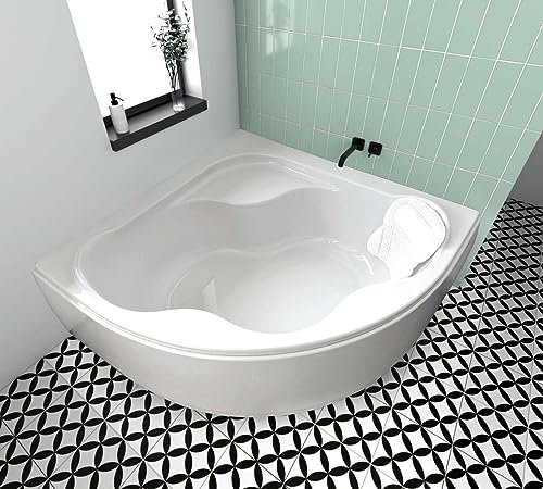 ECOLAM® Eckbadewanne Badewanne Selma 150x150 cm Schürze + Kopfkissen Mare | Qualitätswanne Eckwanne Acrylwanne Acryl Verkleidung | Ablaufgarnitur Ab- und Überlauf Automatik Füße Set