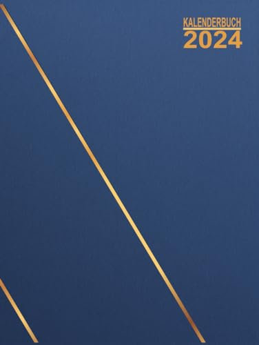 Kalenderbuch 2024: groß , 1 Tag =1 Seite mit Zeit - 12 Monate Januar bis Dezember - blau .