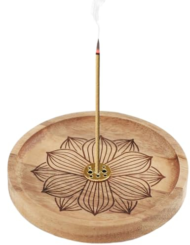 Toivize Quemador de Incienso, Soporte Incienso Loto de Madera, Porta Incienso con Recogedor de Cenizas para Meditación, Yoga y Decoración del Hogar