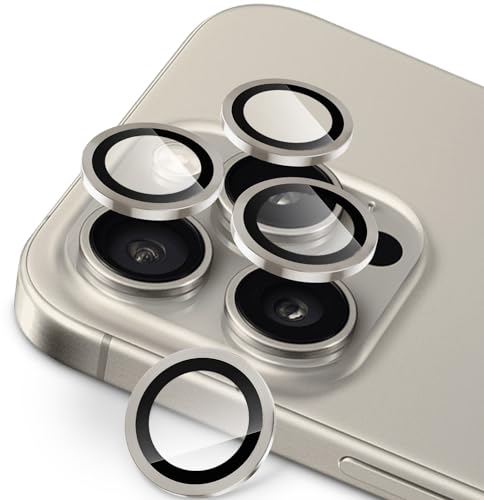 SPARIN 4 Piezas Protector de Lente de Cámara para iPhone 15 Pro y iPhone 15 Pro Max, Dureza 9H Cristal Templado de Ultra Transparente, HD Claridad, Titanio Natural