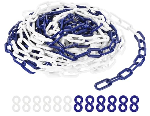 PATIKIL 15m Absperrkette Kunststoff mit 12 Kettenglieder Warnkette Plastikkette Sicherheitskette Plastik Dekorationskette von Flächen stabil für Absperrung, Blau Weiß