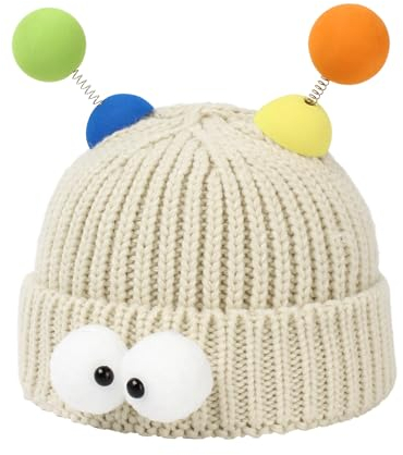Meliyya Unisex Beanie Mütze Cartoon Lustige Wollmütze Monster Stricktmütze Wintermütze Weich Elastisch Einheitsgröße, Beige