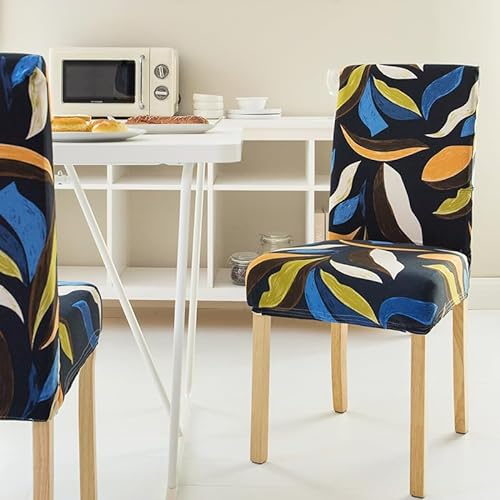 Stuhlhussen 2er Set Farbige Blätter Stretch Stuhlbezug,Abnehmbare Waschbar Stuhlhussen Schwingstühle, Hussen Für Stühle,Spandex Stuhlbezüge Für Hotel, Küche