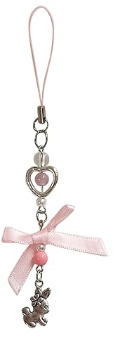 Metall-Schlüsselanhänger mit Hase, Schleife, Schlüsselanhänger für Taschen, Rucksäcke, Handy-Charm, Romantiker, Handyanhänger, Ornament, 1, One size