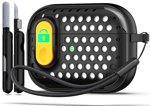 RFUNGUANGO Compatibile con custodia Airpod Pro (2023/2022/2019) con serratura, potente protezione dalle cadute, stile personalizzato a conca per Airpods Pro 2 Gen,neroNero Giallo