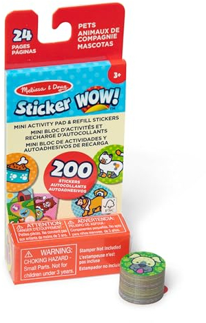 Melissa & Doug Sticker Wow! Mini-Aktivitätenblock und 200 Aufkleber zum Nachfüllen für den Aufkleberstempel Aktivität Bastelspielzeug zum Sammeln – Haustier-Aufkleber - FSC zertifizierte