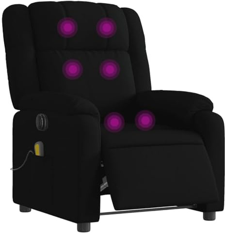 vidaXL Massagesessel, Sessel Elektrisch, Relaxsessel mit Liegefunktion Vibrationsfunktion, Fernsehsessel Liegesessel für Wohnzimmer, Schwarz Stoff