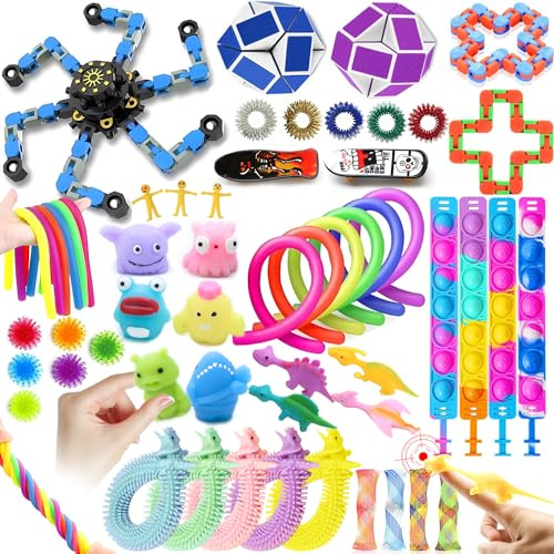 JUAUO 50Pcs Fidget Toys Pack, Fidget Sensory Toys Set for Boys Girls | Stress Anxiety Relief Squishy Fidget Toy, for ADHD Autism Autistic, Party Bag Fillers, Birthday Gift for Kids Teen Adult