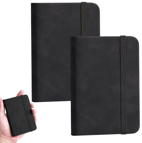 LEOEASIY 2 Stück Notizbuch Klein,Notizbuch A7,Mini Notizbuch,Kleines Notizbuch,Pocket Notebook,Kleines Notizbuch Mini,Mit Gummiband,Bürobedarf,Schulbedarf,in Die Tasche Steckbar,Schwarz