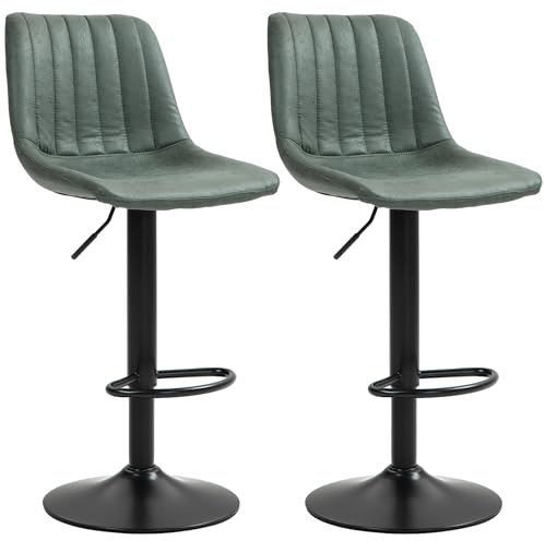 HOMCOM Modern Bar Stools Set of 2, Height Adjustable Swivel Bar Chairs with Backrest, Gas Lift and Footrest, Leathaire Barstools for Breakfast Counter, Kitchen Island, Green