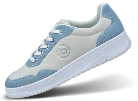 bugatti Damen-Freizeitsneaker mit Denim-Einsätzen, Logo-Prägung, hitzebeständigen Gummisohlen und modernem, stilvollem Design hellblau/Offwhite 39 EU