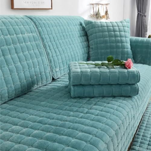 LHKXKKXX Samt Sofabezug 1 2 3 4 Sitzer, Sofaschoner Antirutsch Sofa Cover l Shape, Sofa bezug Set Sofa überzug Ecksofa Couch überwurf sofaüberwurf, Sofa überwurf Couch überzug L Form,Grün,70x150cm