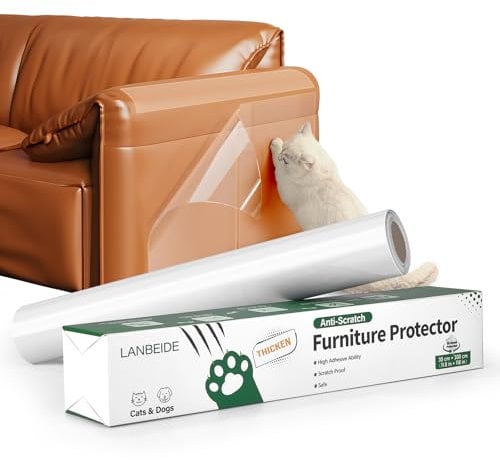 LANBEIDE Anti Scratch Furniture Protector - Cat Sofa Protector, Door Protector Dog Scratch Single Side Deterrent Tape Plastic Clear (30cm x 3m)