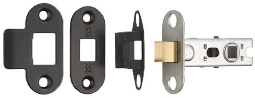 64mm Tubular Mortice Door Latch Bolt Through Rounded Forends Matt Black