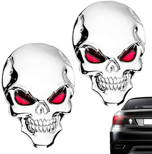 2 Stück Totenkopf Aufkleber 3D Totenkopf Aufkleber Auto Metall Aufkleber Totenkopf Kann Verwendet Werden Als für Motorräder,Autos,Helme Logo Fahrzeug Dekoration (Silber)