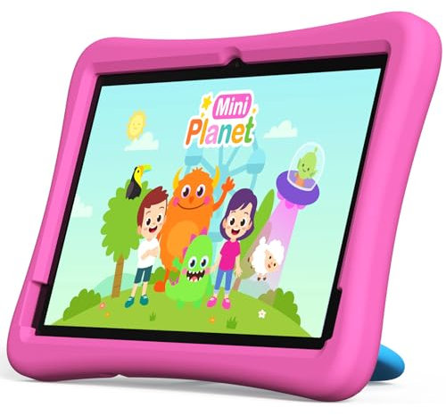 plimpton Kinder Tablet 10 Zoll Android 14, Octa-Core, 4GB RAM+64GB ROM(1TB TF), Stoßsichere Eva-Hülle, Kids Space, iKids, Kindersicherung, 6000 mAh, PlimPad Kids20 (Rosa)