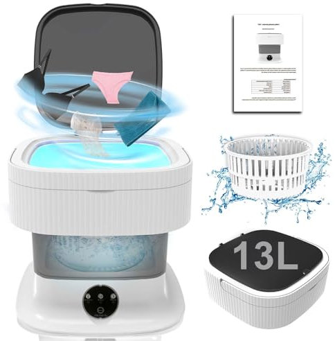 Mini lavadora, 13 l, 2 kg, 2 en 1, lavadora, lavadora, lavadora, limpieza profunda de ropa interior, ropa de bebé, calcetines, para apartamentos, dormitorios, hoteles, color gris