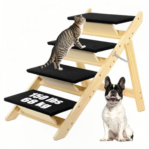 Umtiti 2-in-1 Foldable Wooden Dog Ramp with 4 Steps,Durable Wooden Dog Stairs/Pet Steps for Small Medium Large Dogs，Dog Stairs-UK