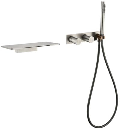 Robinet Cascade Baignoire avec Douchette Brossé Robinetterie Douche Encastrée Mitigeur Monocommande en Laiton