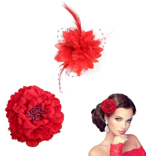 RT 2pcs Flor Broche Clips de Pelo, Horquillas, Tocado, Pinza para Cabello, Accesorios para Bailarina de Flamenco, Novia, Mujer, Niña, para Fiestas, Sevillana, Boda