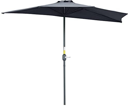 Outsunny Demi-parasol de Balcon 2,7 x 1,4 m avec Ouverture/Fermeture Manivelle, Jardin Extérieur, 5 Entretoises en Métal, Polyester 180 g/m², Gris