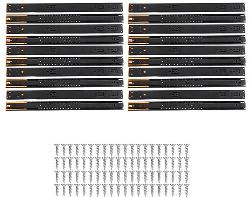 10 Paare 22 Zoll Schubladenschienen Kugellager Gleitschienen mit Schrauben Abnehmbarer Nylon Schnalle Schwarz für Schrank Schubladenschrank (Buffer)