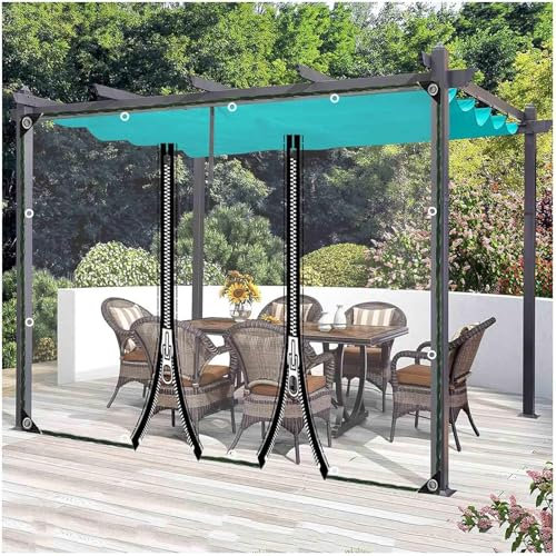 Transparente Planen Seitenteile,Durchsichtige Planenvorhänge Für Außen Mit Reißverschlusstür,Wasserdichte/uv-schutz Planen,Pvc-planen-regenvorhänge Für Pergola Garage Camping,WxH-2x2m/6.6*6.6ft