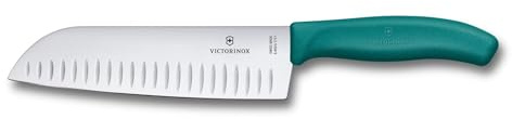Victorinox Swiss Classic Santoku Knife, Asian-Style Knife, Extra-Sharp Blade, Bevelled Edge, 17 cm, Stainless Steel, Blister, Green