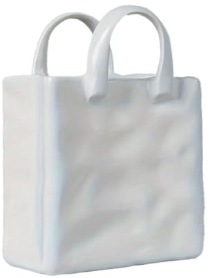 Colcolo Vase in Handtaschenform, Ornament, weiß, Elegantes Geschenk, Kunst, rustikale Tischdekoration, Bücherregal, dekorativ für Büro, Esszimmer, Hotel, 7.7 cm X 11.2 cm