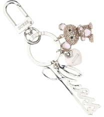 GUESS Porte-clés de luxe en métal argenté avec ourson décoratif et charme 6,4 x 12,6 x 0,5 cm avec anneau et crochet