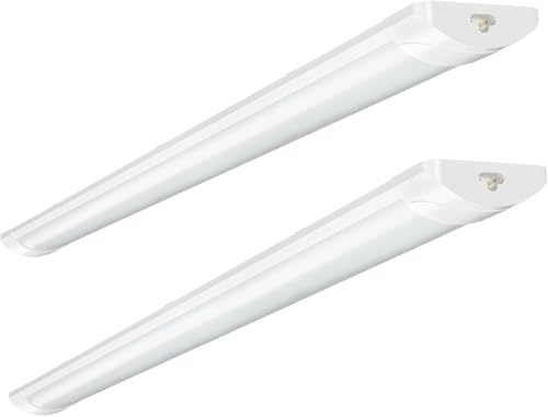 wowspeed 5FT LED Batten Light 2PCS, 50W Linkable Tube Lights, IP54 Waterproof 5000LM 6500K Daylight Plug in Office Ceiling Light Strip, LED Fluorescent Lights for Garage, Kitchen, Workshop(60+90cm)