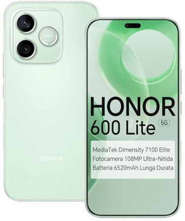 HONOR 600 Lite 5G Smartphone, MediaTek Dimensity 7100 Elite, Écran AMOLED 6,6, Batterie 6520mAh, Appareil Photo Principal 108MP + Grand Angle 5MP, IP66 (Vert, 256, GB, 8, Go)