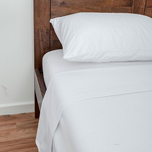 HOMESCAPES Luxury White Brushed Cotton Flannelette Flat Sheet, Heavy-weight 160gsm 100% Cotton, King